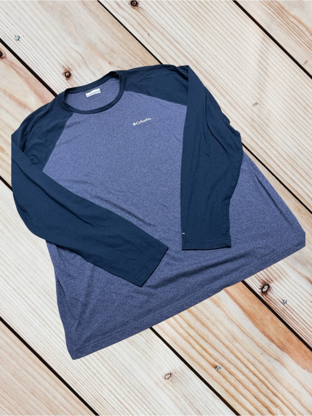 Columbia XXL blue raglan long sleeve tee